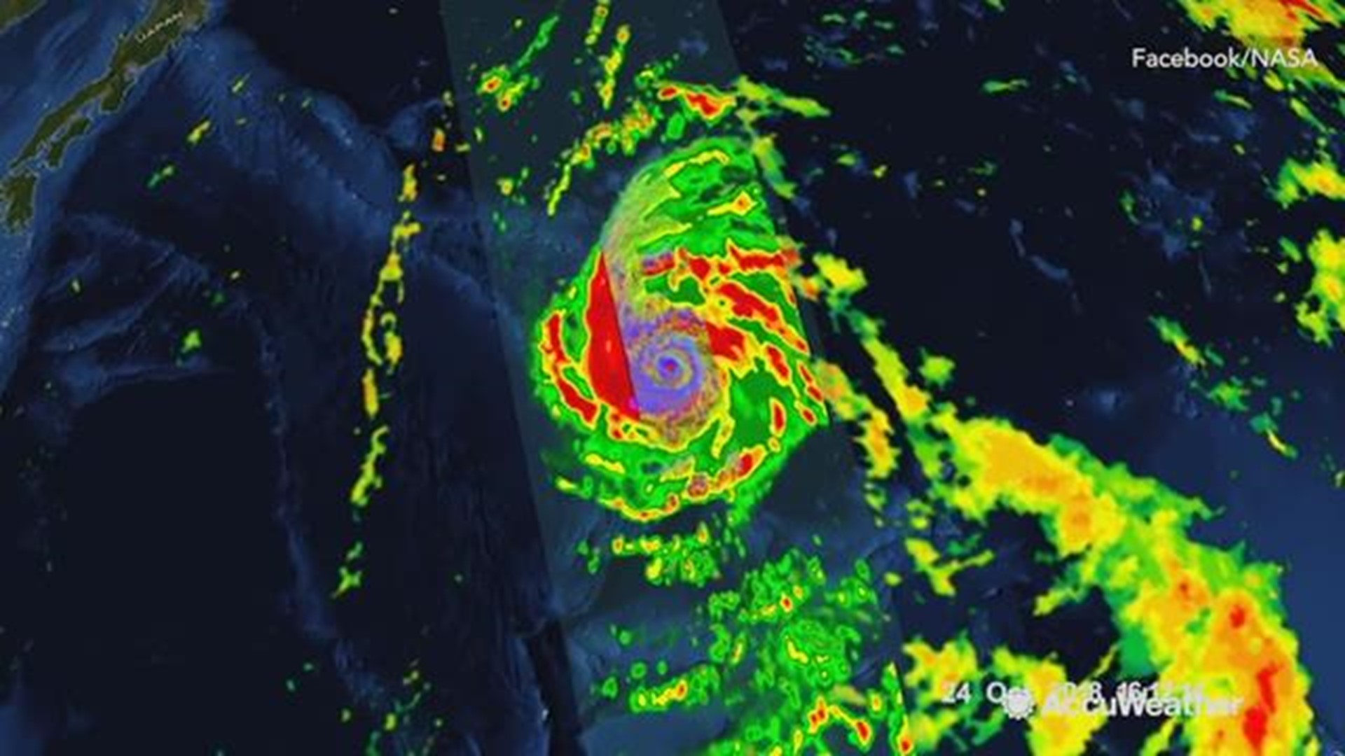 This radar from NASA shows the inner structure of precipitation within Typhoon Yutu on October 24.  It reveals the various intensity levels from different parts of the storm.