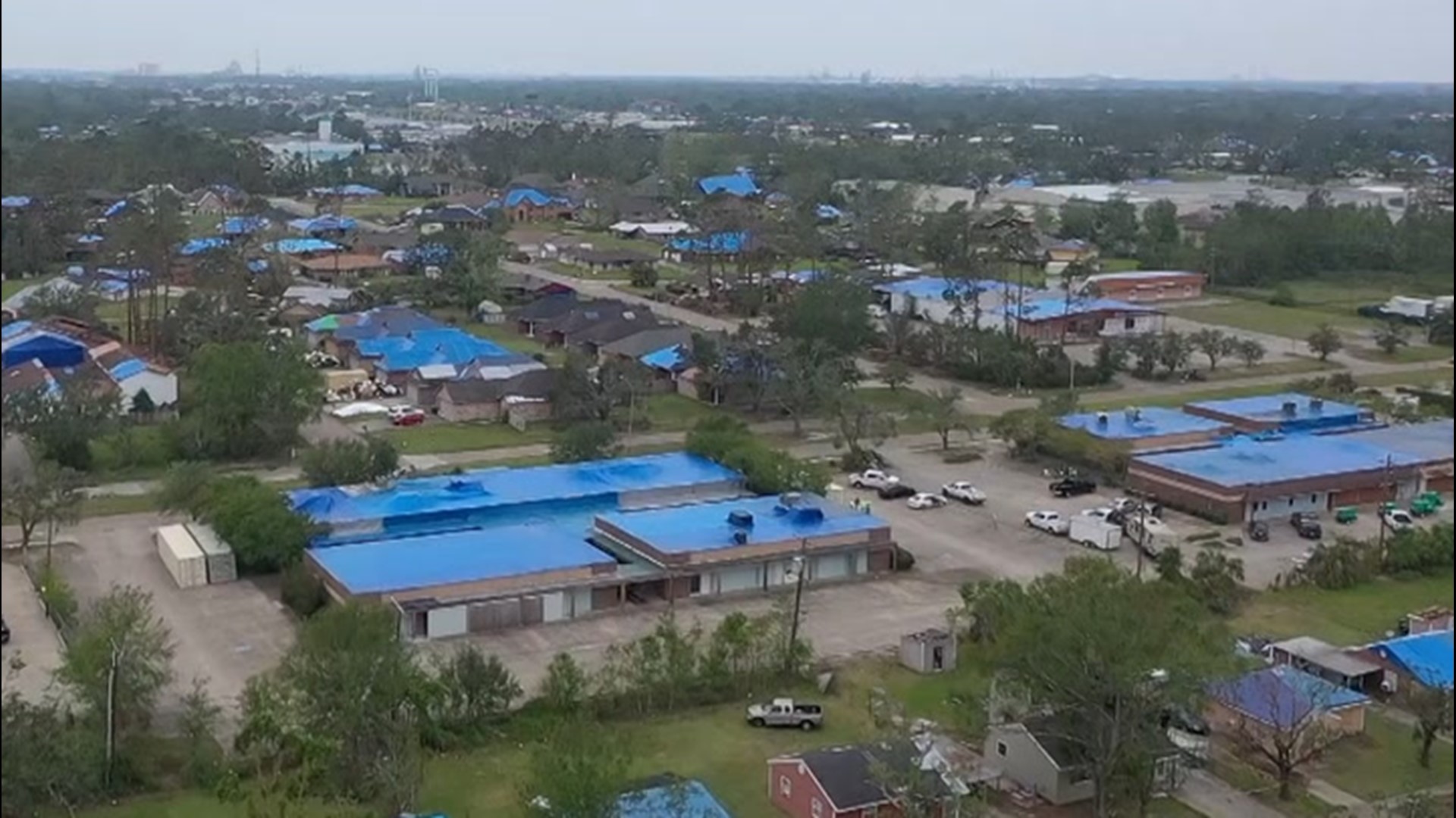 Blue tarps are everywhere in Louisiana from Hurricane Laura as homes and businesses in Grand Lake and Lake Charles prepare for Hurricane Delta on Oct. 8.