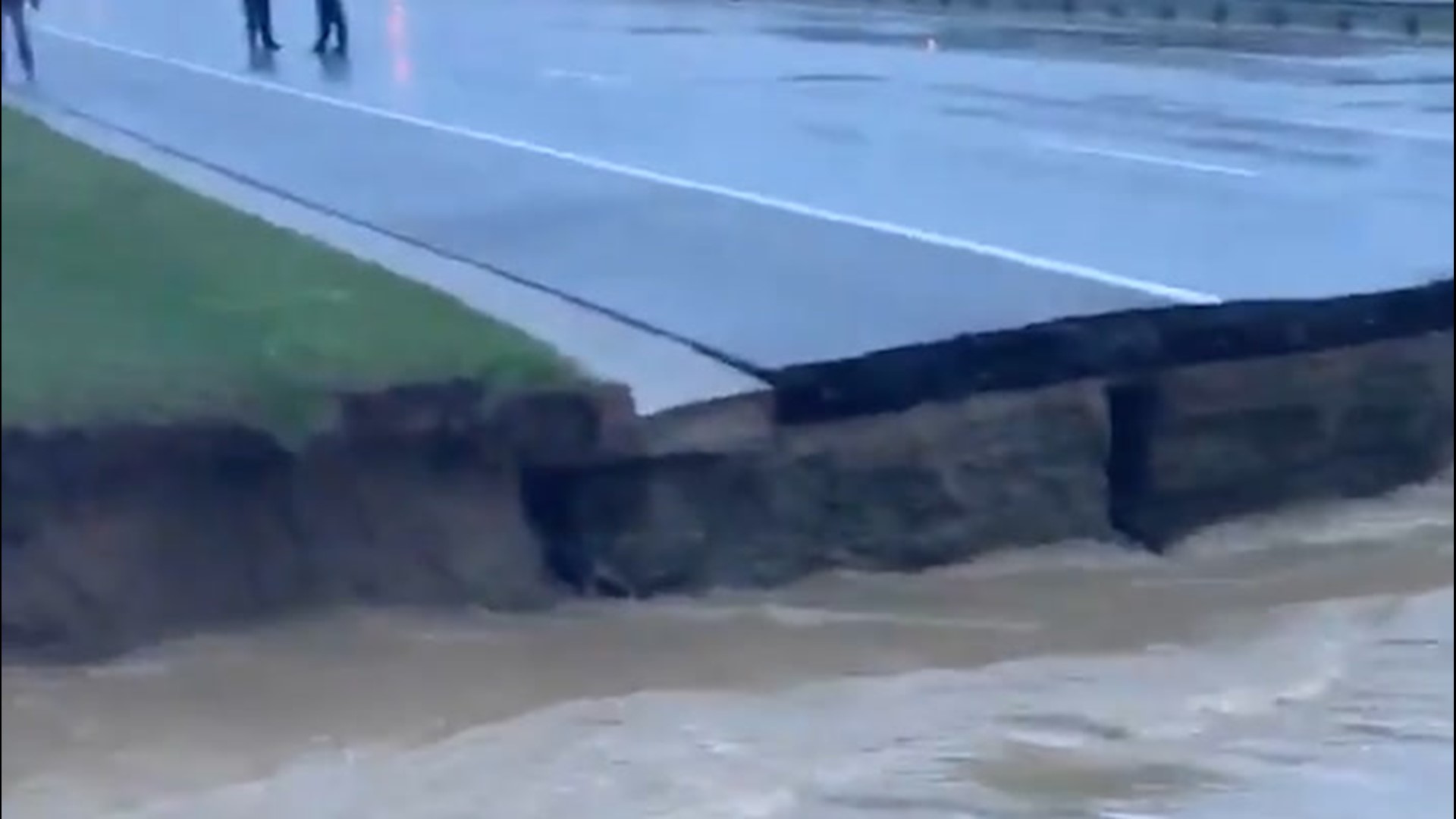 A road in Licking County, Ohio, had to be closed after it was washed out by floodwaters on March 20.