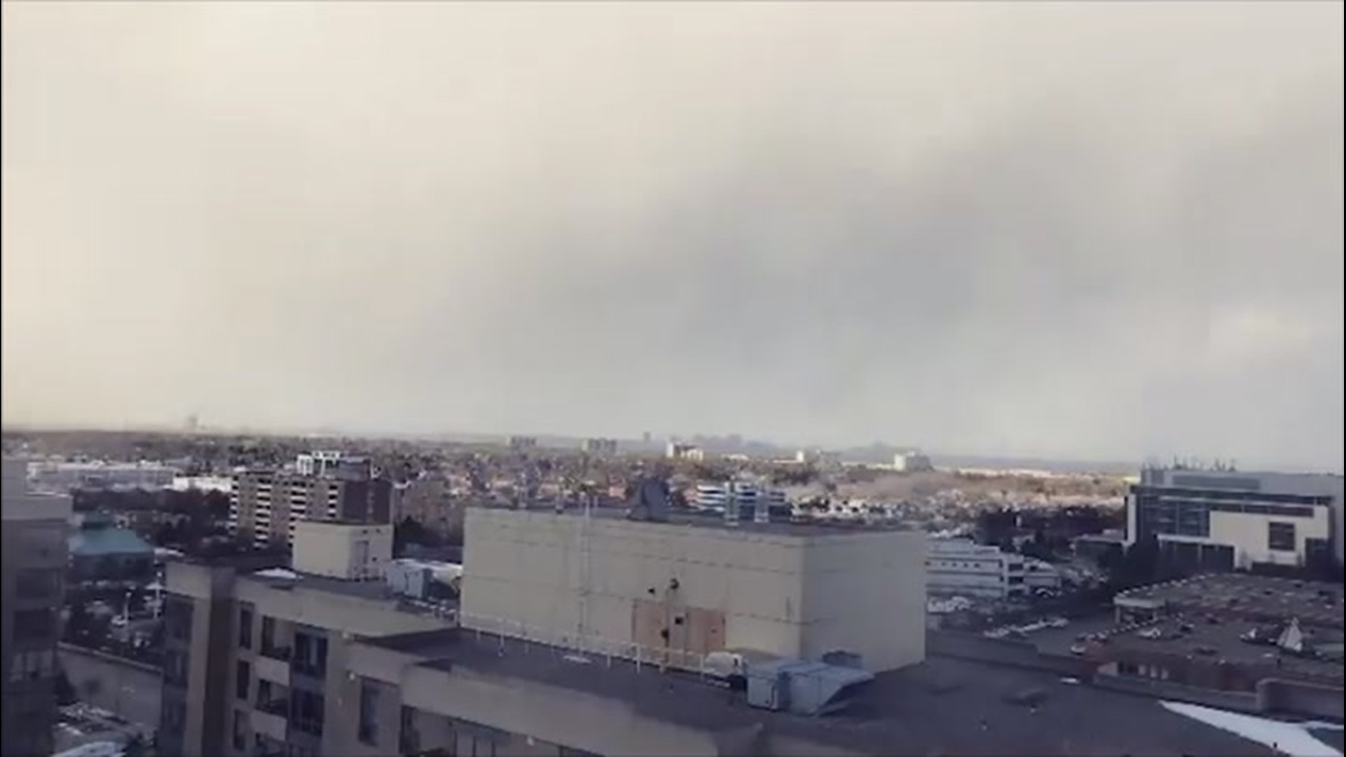 This time-lapse video captures a massive shift in clouds on March 1 as snow squalls quickly cover the city of Brampton.
