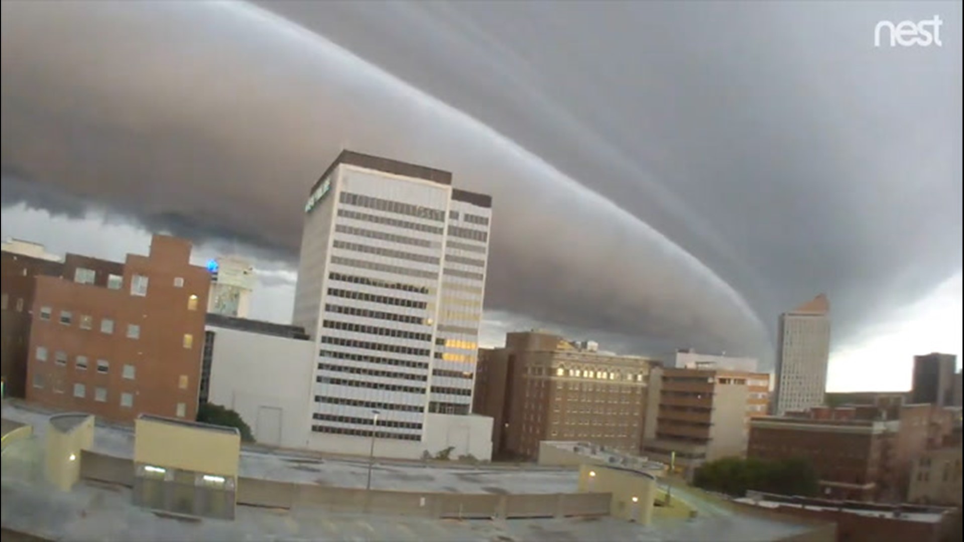 This time-lapse video shows a shelf cloud from a severe thunderstorm moving over AccuWeather's office in Wichita, Kansas, on the morning of July 16.