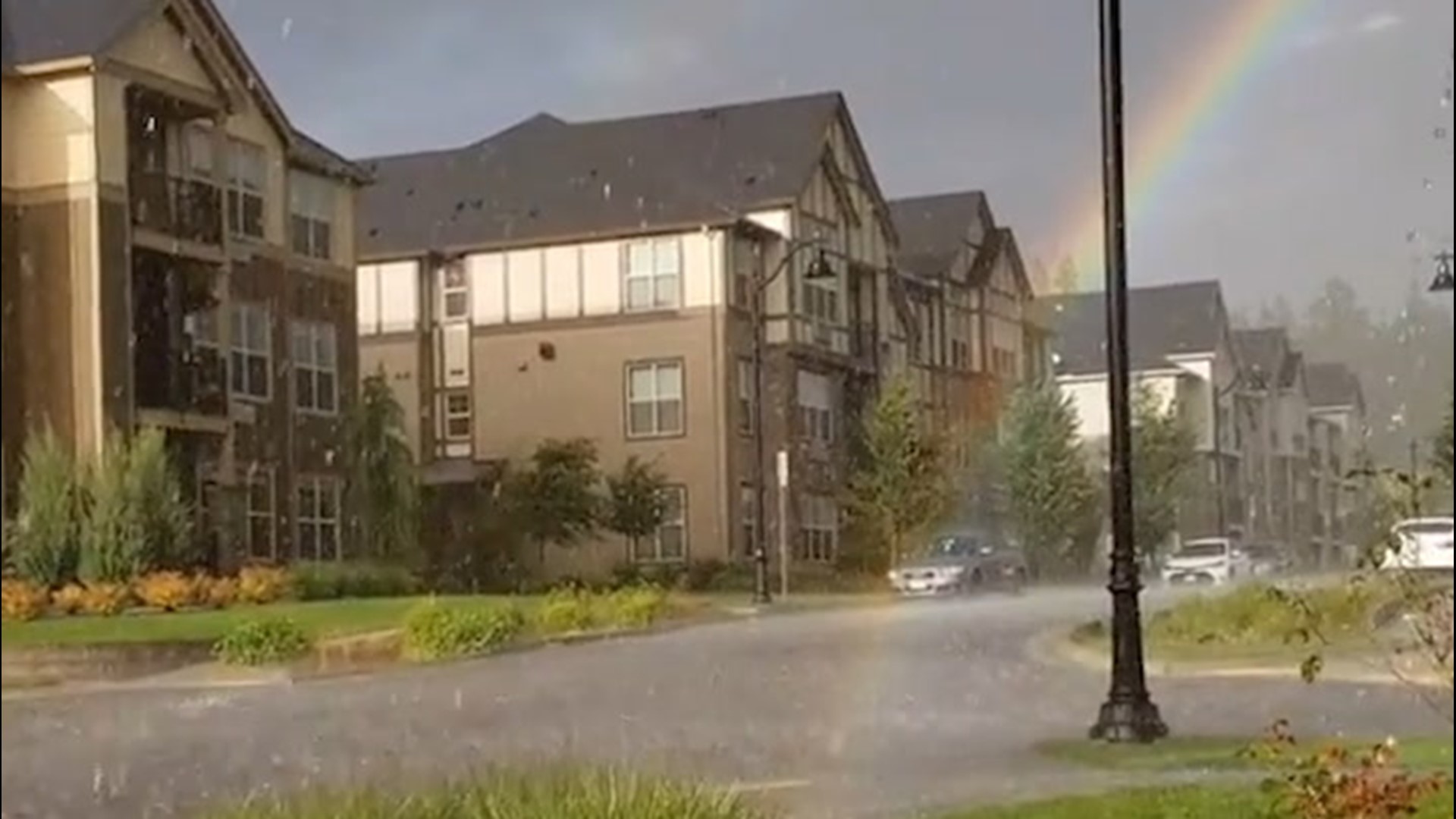 It was a perfect time to capture hail, a break of sun in the clouds and even a rainbow in this neighborhood in Portland, Oregon, on June 16.