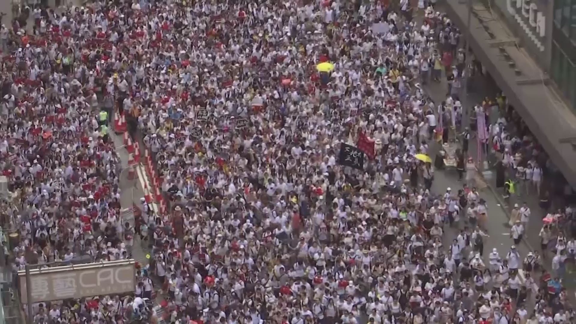 Hundreds of thousands of protesters marched through Hong Kong on Sunday. (AP)