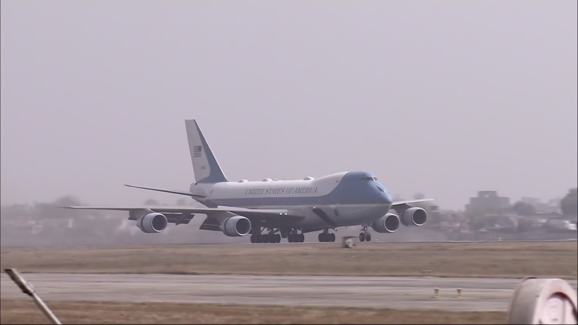 President Trump arrives in India on Air Force One.