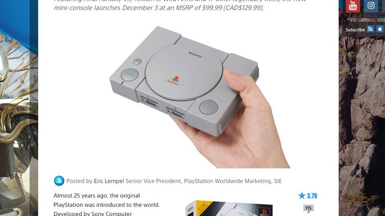 Sony Offers PlayStation Classic Mini-Console With 20 Games on December 3