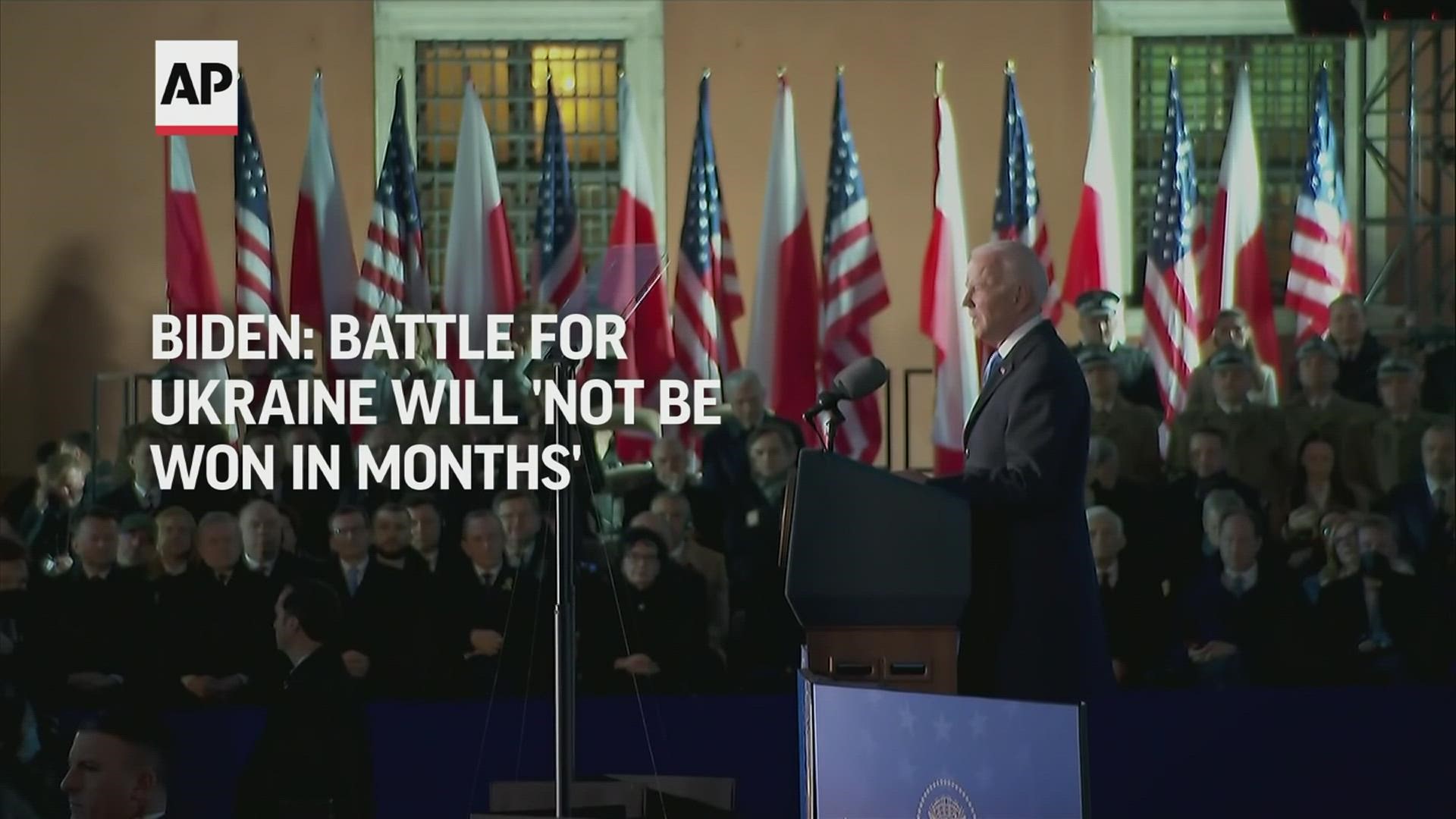 In Poland's capital, Biden warned that Putin's invasion of Ukraine threatens to bring “decades of war.”