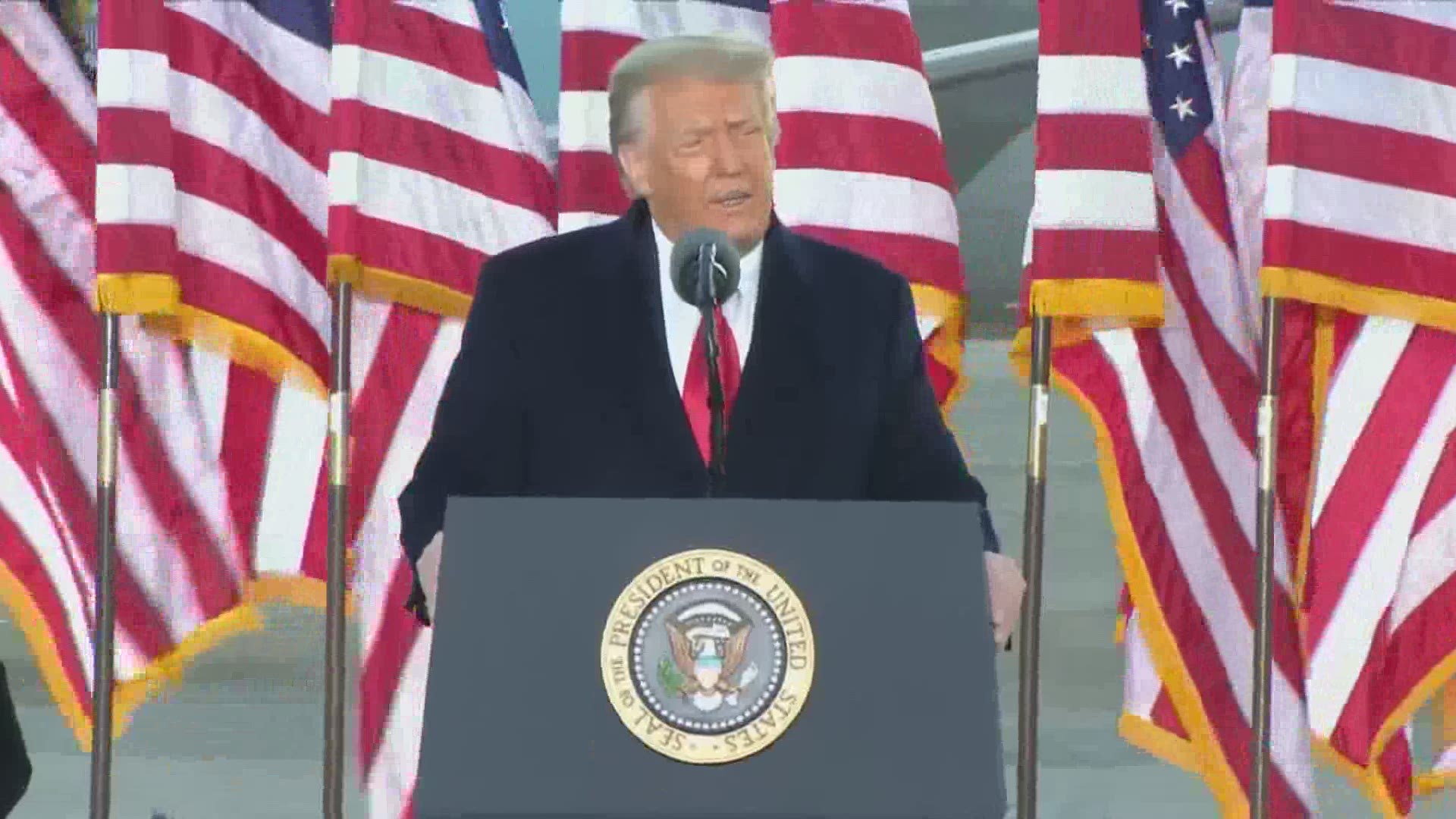 Hours before his presidency ends, President Donald Trump spoke to a small crowd of supporters at Joint Base Andrews before leaving the nation's capital.