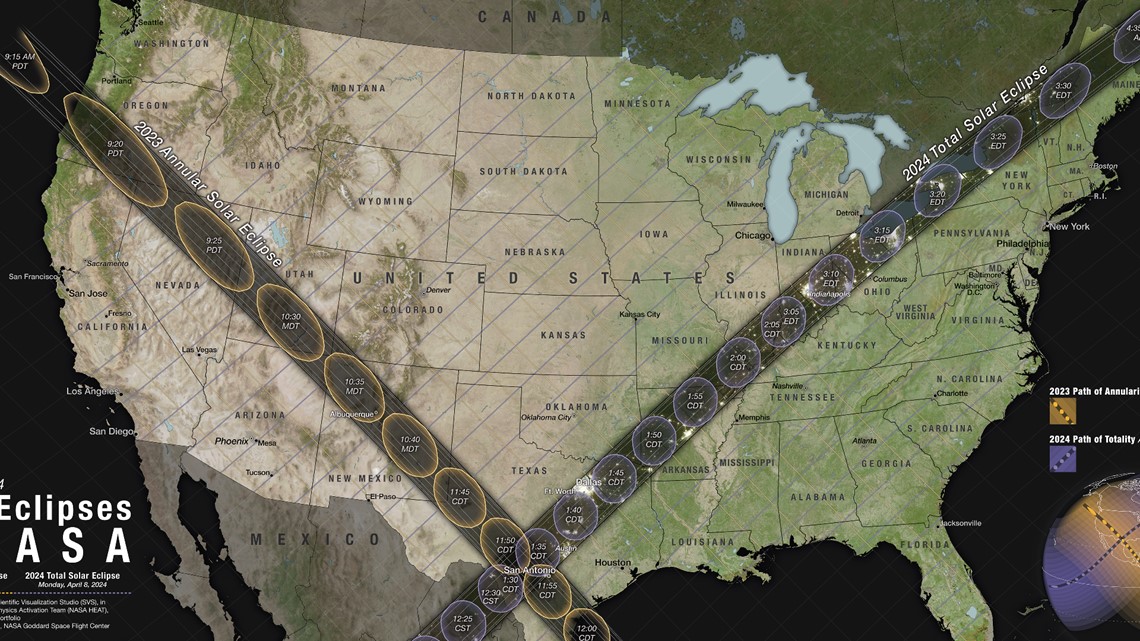 Where to see total, annular solar eclipses in US in 2023, 2024
