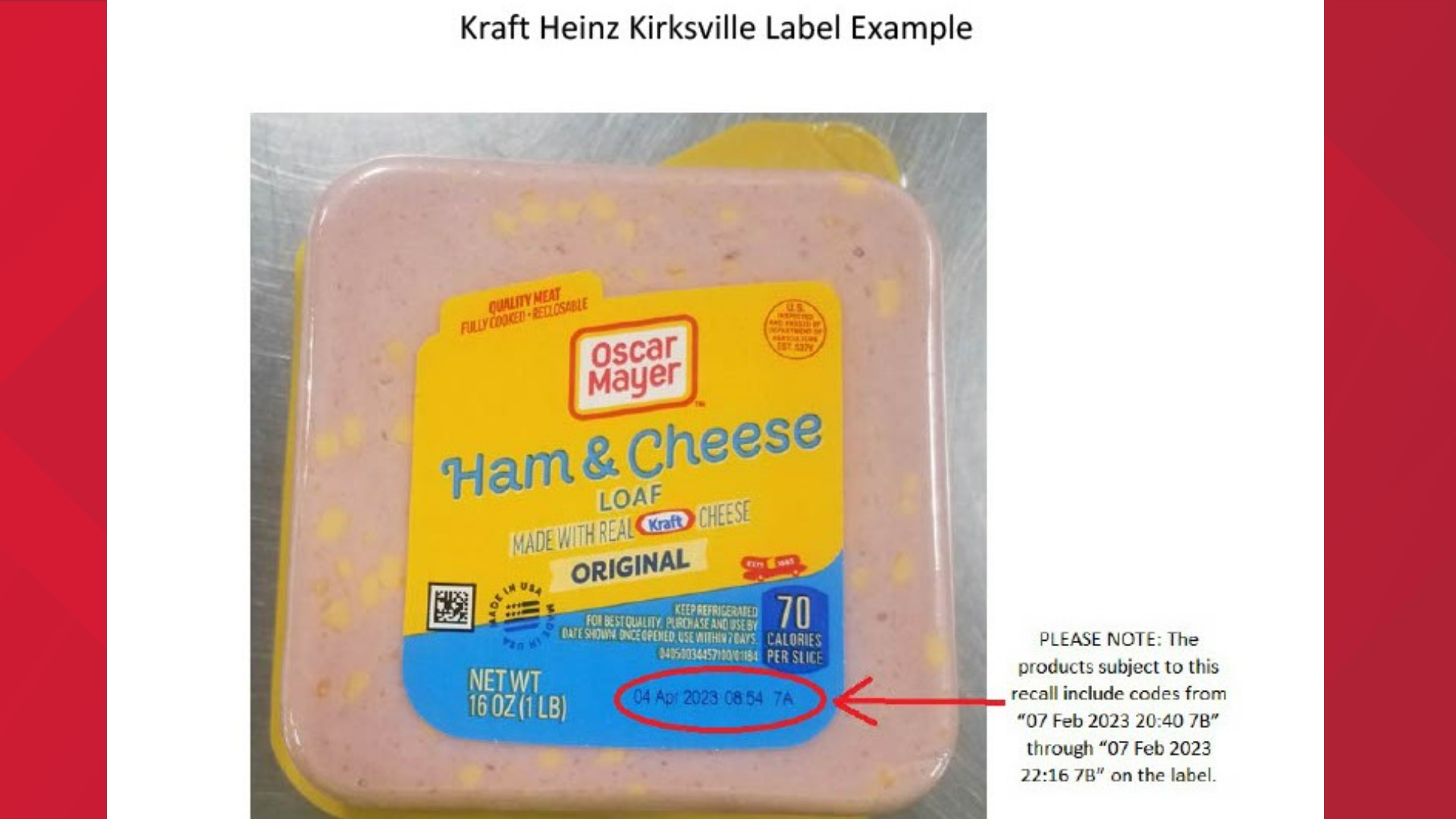 Oscar Mayer recalls over 2,000 pounds of ham and cheese loaf