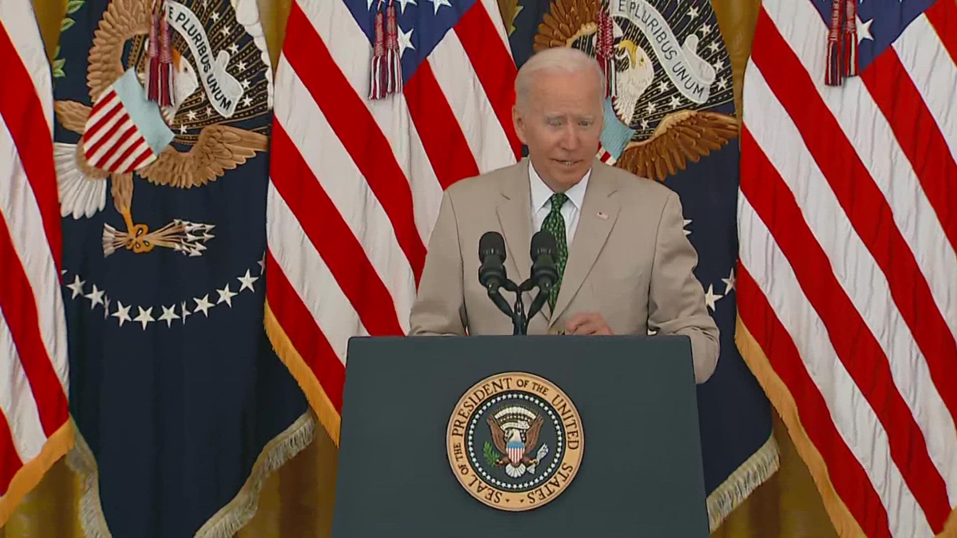 President Biden will discuss the jobs report which showed hiring surged in July as American employers added 943,000 jobs.