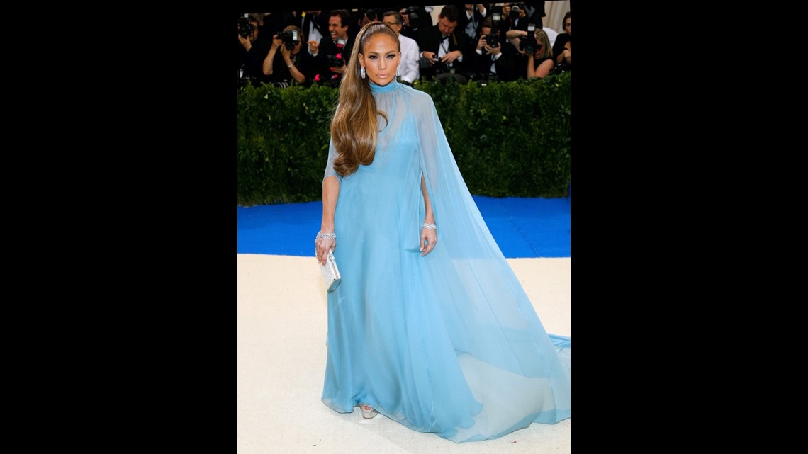 navy blue dress for baby girl Jennifer Lopez Caped Blue Evening Dress 2017 Met Gala TCD7223 main image 0