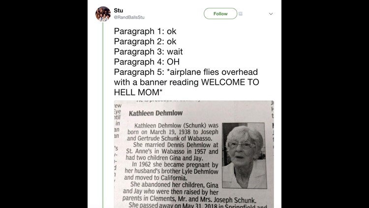 Woman's obituary declares 'world is a better place without her'