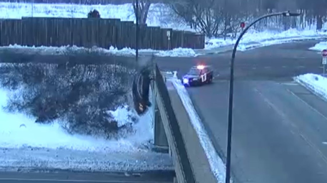 WATCH: Car flies off bridge after high-speed pursuit | 9news.com