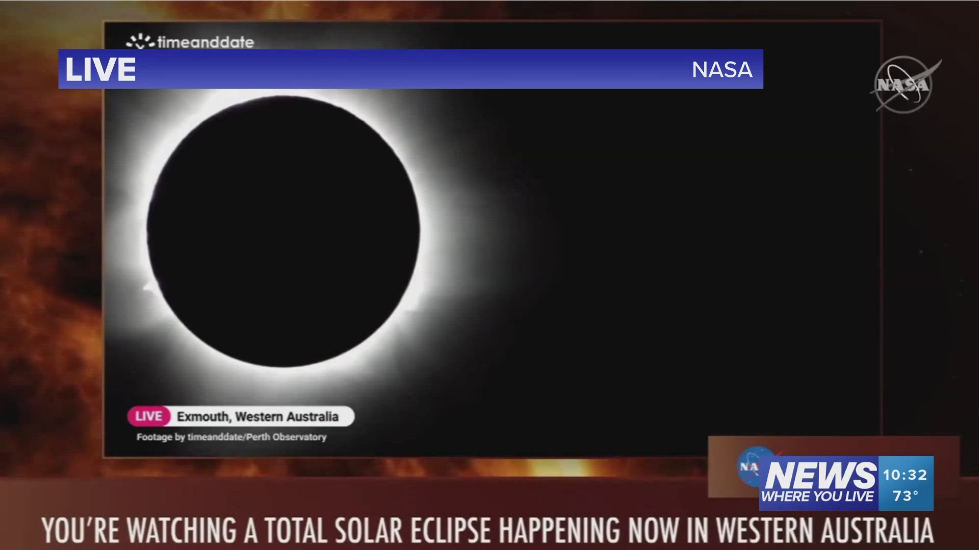 A total solar eclipse took place Thursday late morning Australia time in the Indiana Ocean and towards western Australia.