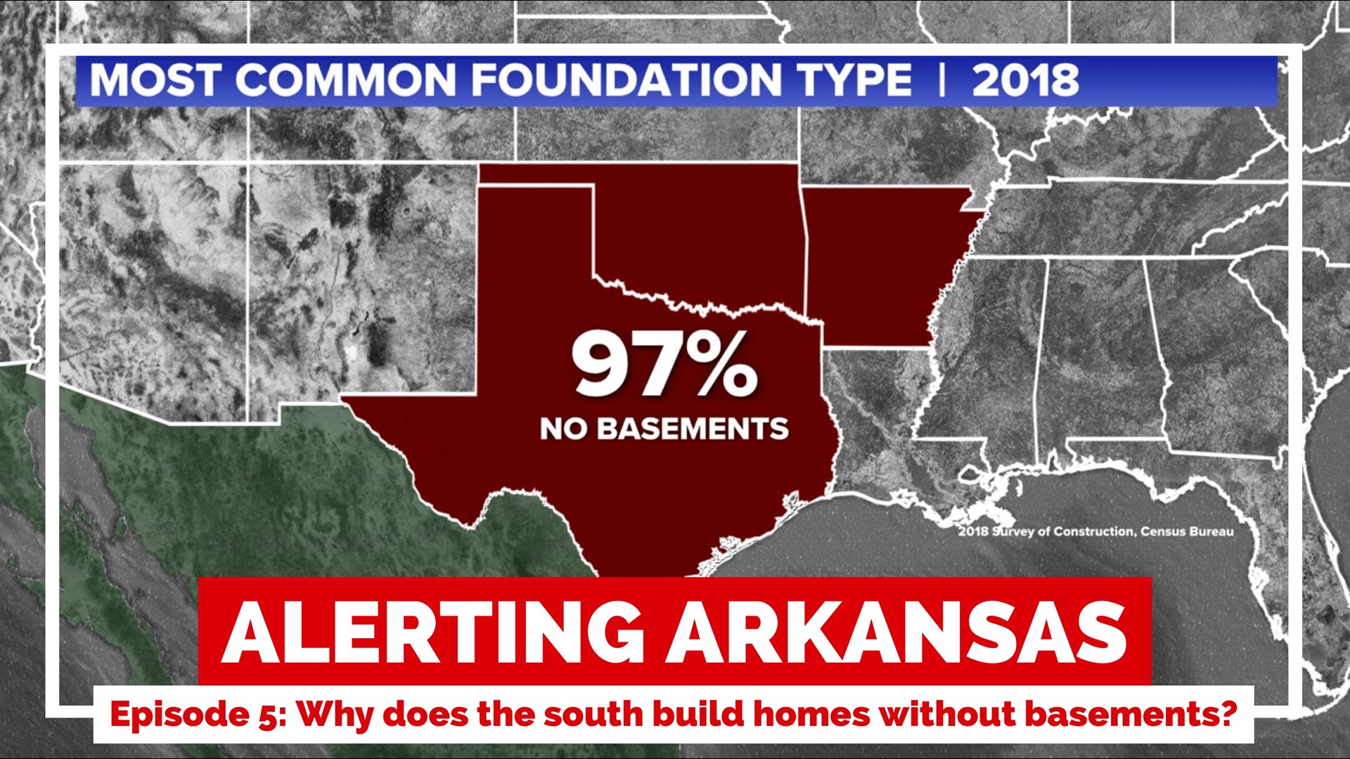 In 2018, 97% of homes built in Texas, Oklahoma, and Arkansas were built without basements, however tornadoes are so common here.