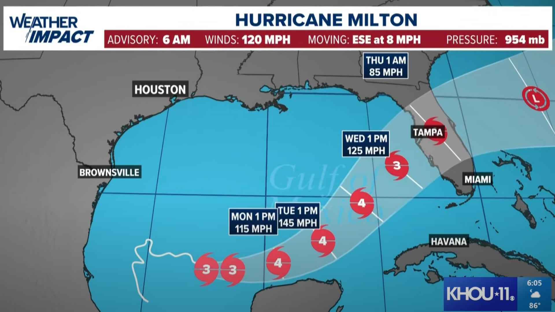 Milton continues to strengthen in the Gulf of Mexico on a track to Florida.