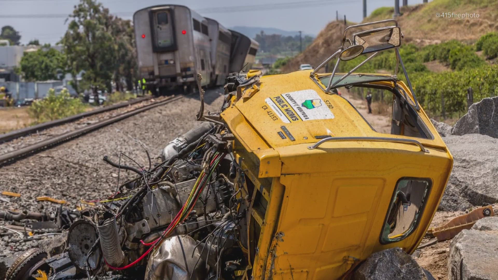 Three of the train's seven cars went off the tracks following the collision in Moorpark, said Ventura County Fire Department Captain Brian McGrath.