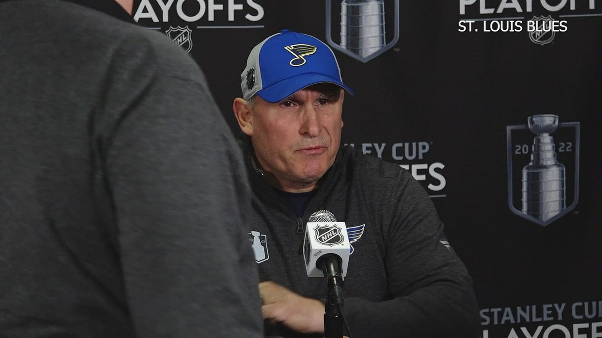 Berube made a statement on the online threats against Colorado forward Nazem Kadri before his press conference ahead of the Blues' Game 5 against the Avalanche. Here