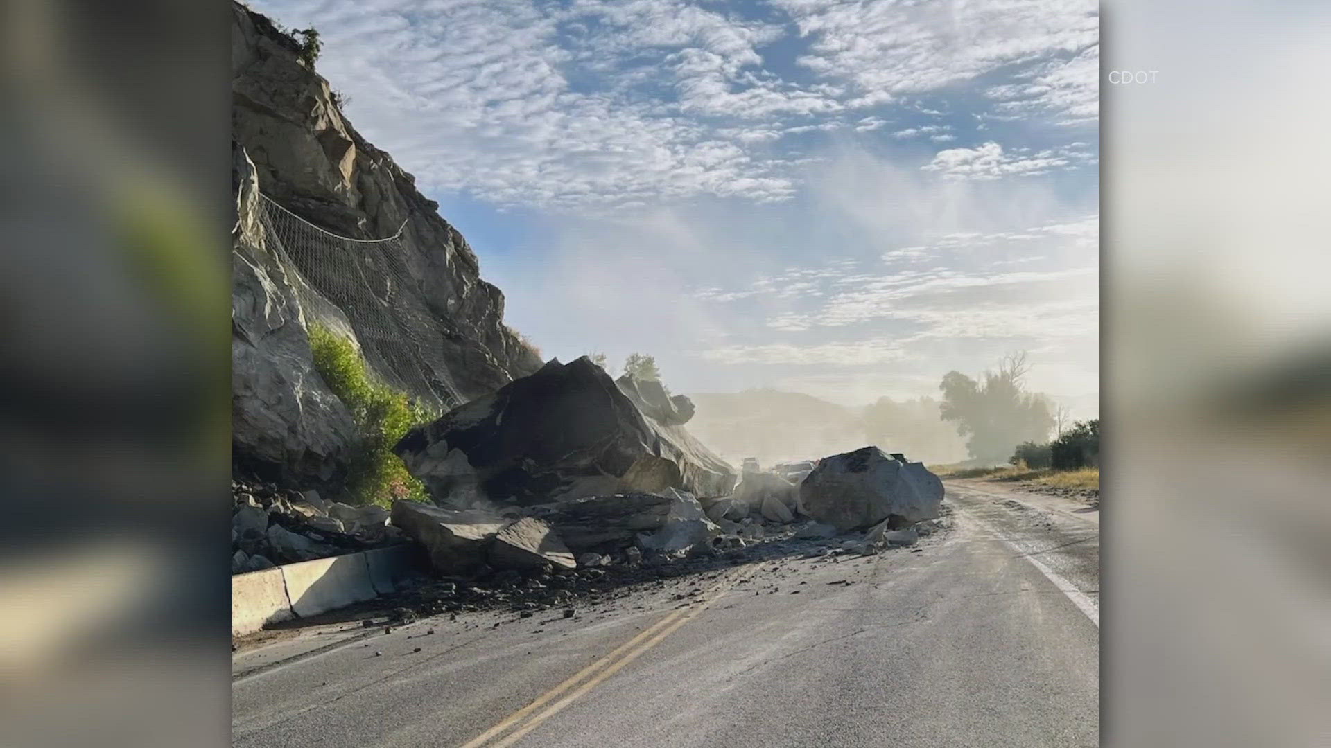 The rockslide happened Wednesday morning, prompting a closure of the highway between County Road 68 and County Road 50.