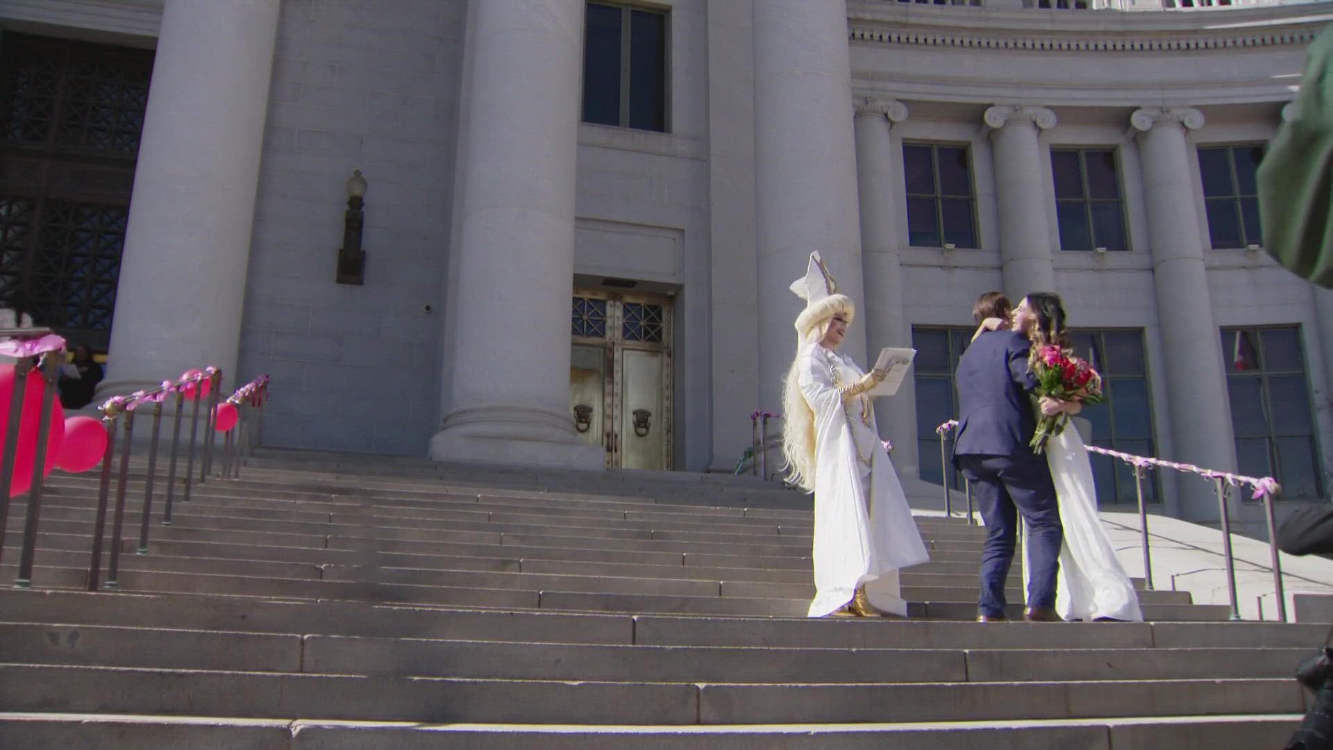 A marathon of sorts started today for 10 couples who took some big steps. They got married on the steps of the Denver city and county building.