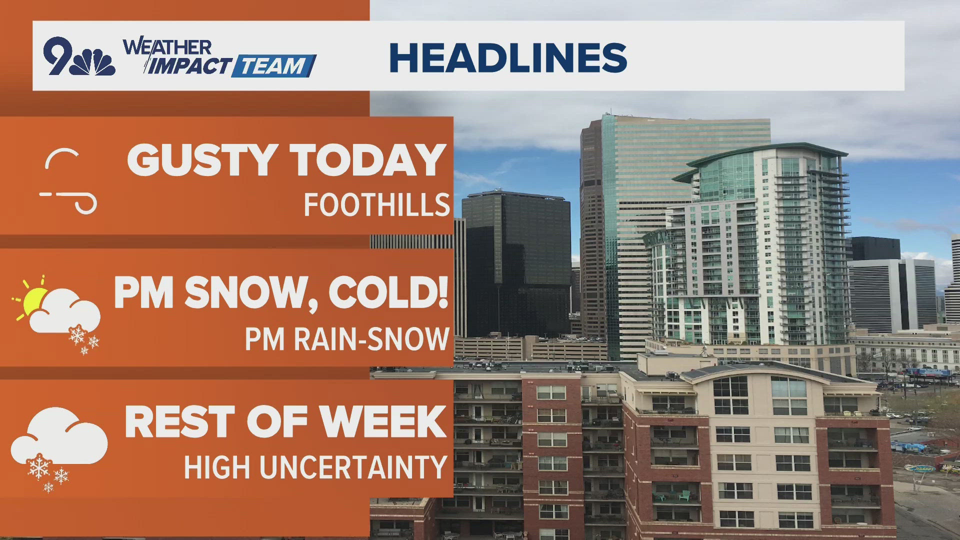 Highest and heaviest snow will fall west and south of Denver, where Winter Weather Advisories are in place. 