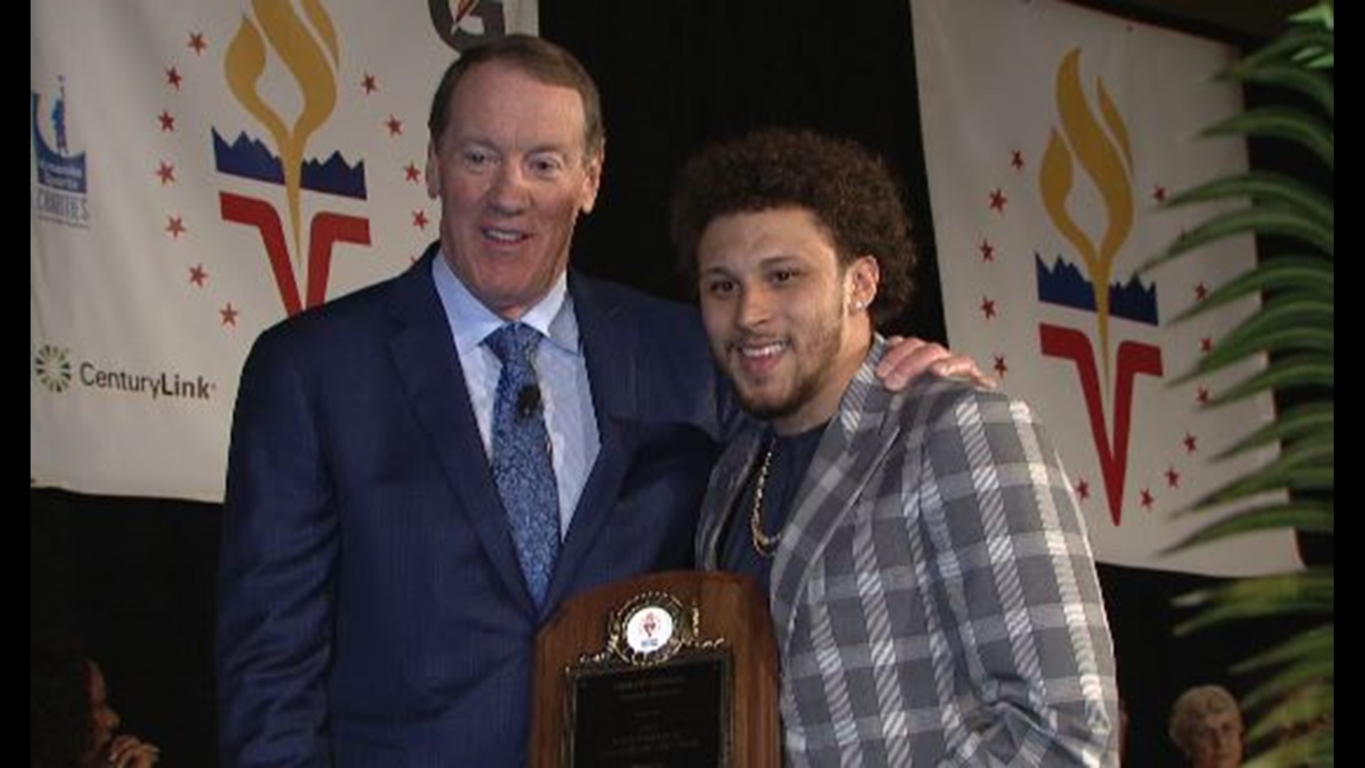 Phillip Lindsay describes what it means to be the recipient of the Colorado Sports Hall of Fame Professional Athlete of the Year during his acceptance speech Wednesday night.