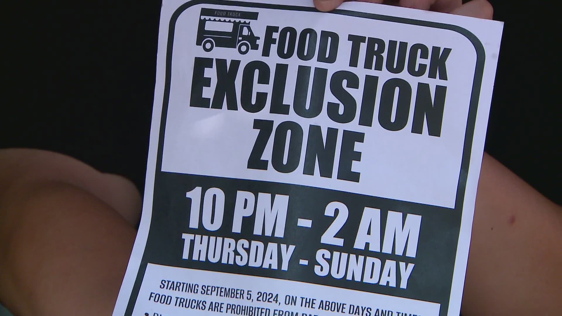 The decision was outlined in a notice handed to food truck owners late Friday night.