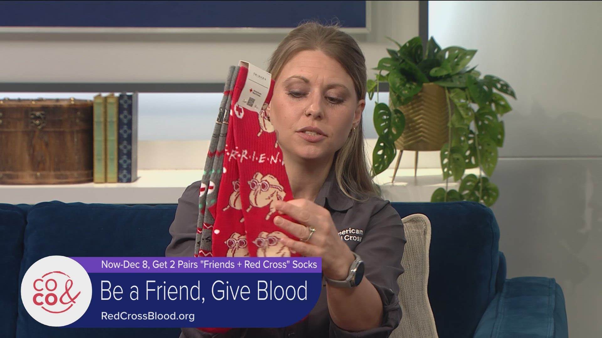 Support the Red Cross at this critical time of year. When you give blood until December 8th, you'll get 2 pairs of custom 'Friends' socks! Visit RedCrossBlood.org. 