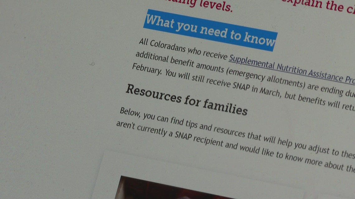 Colorado SNAP benefits ending in February