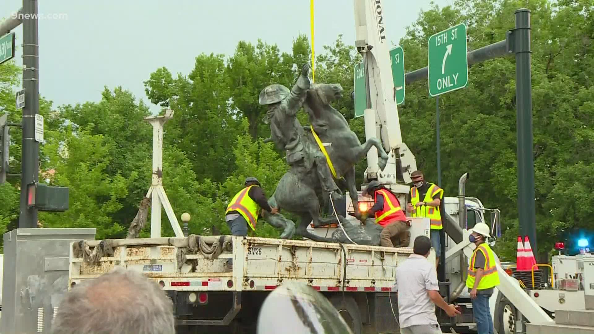 The statue was removed after two other statues in downtown Denver were toppled.