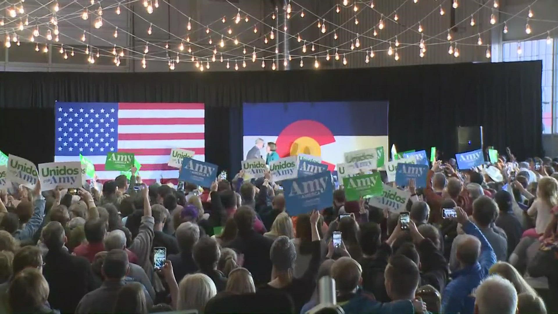 Amy Klobuchar held a rally at a Colorado grassroots event at Stanley Marketplace in Aurora on Thursday evening.