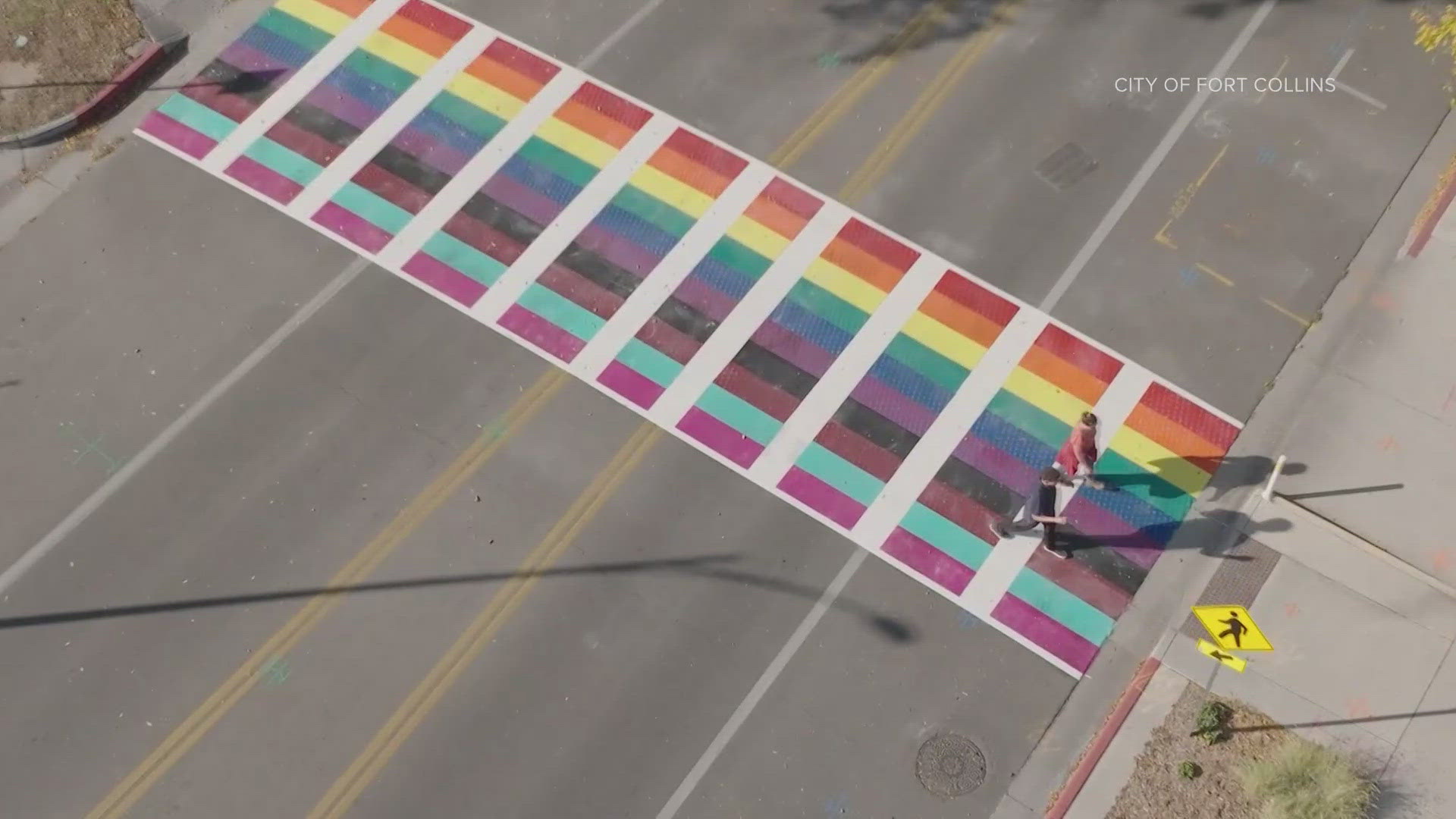 The first look at Fort Collins' first pride crosswalk. It's located on Howes Street and is about a block west of College Avenue.