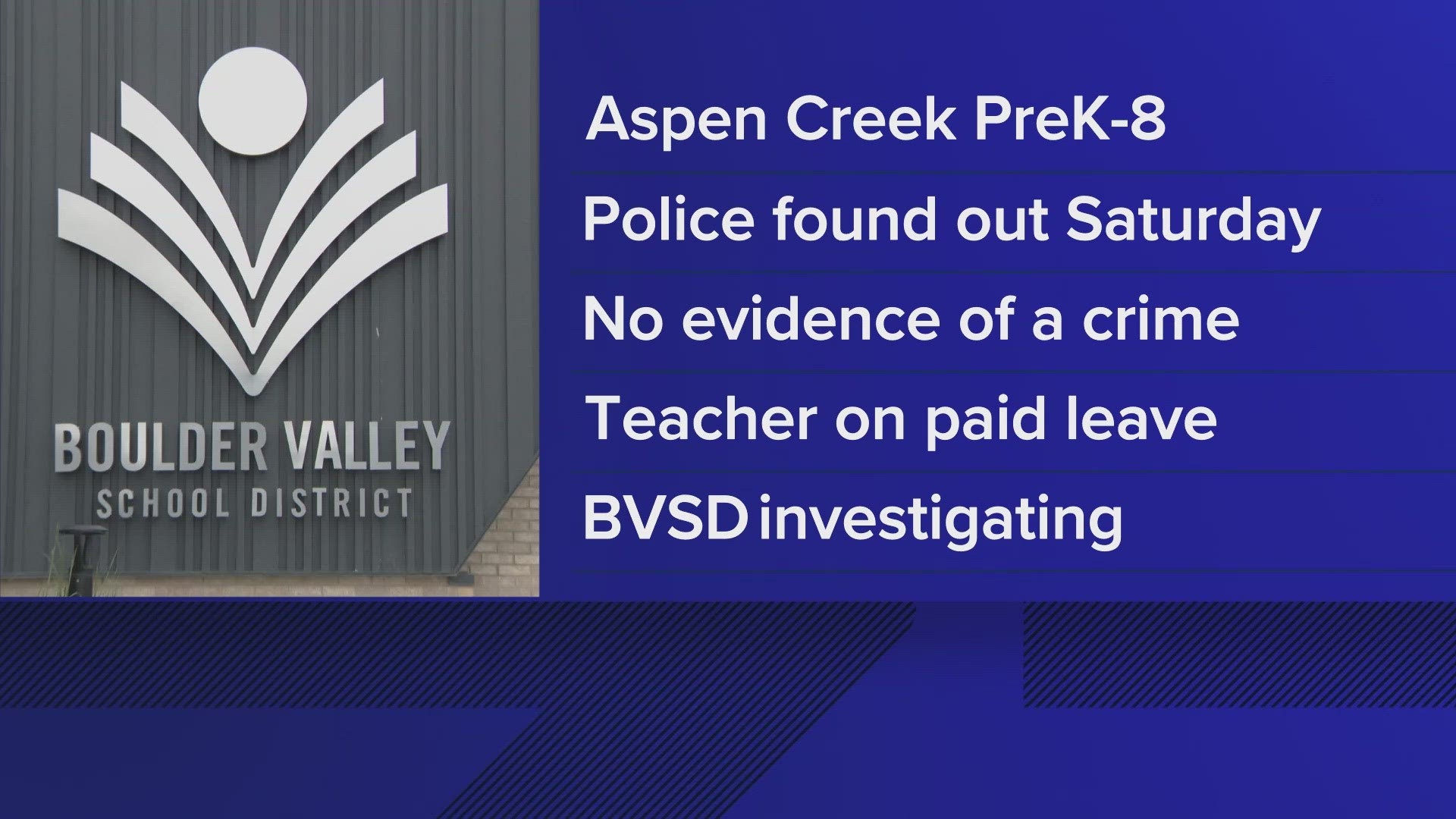 The Boulder Valley School District says the teacher is on leave while they investigate the situation.