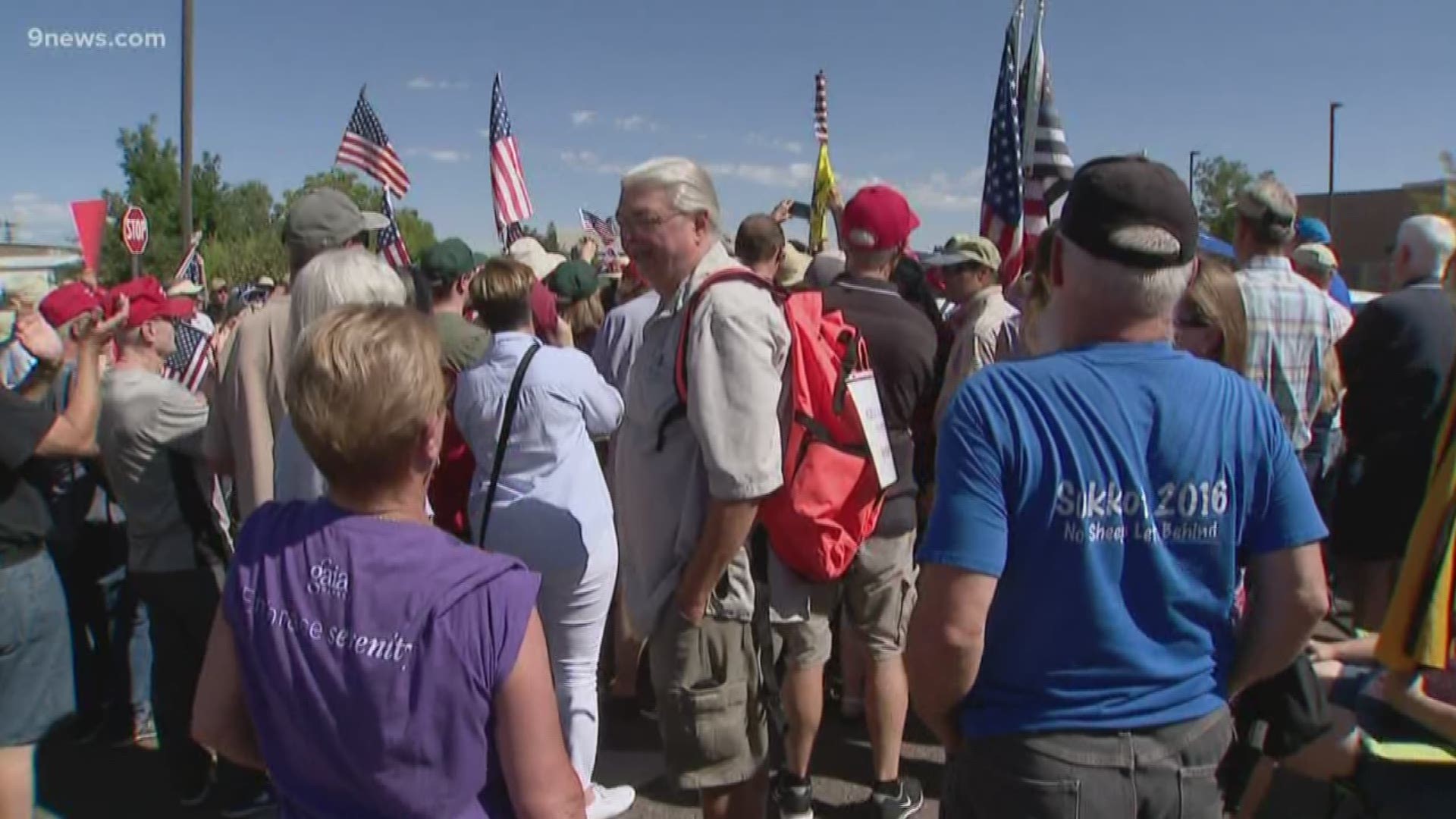 Supporters of President Trump gathered outside the ICE detention facility in Aurora for a "Stand with ICE" rally Monday. It was planned after protestors took down an American flag at the facility back in July.