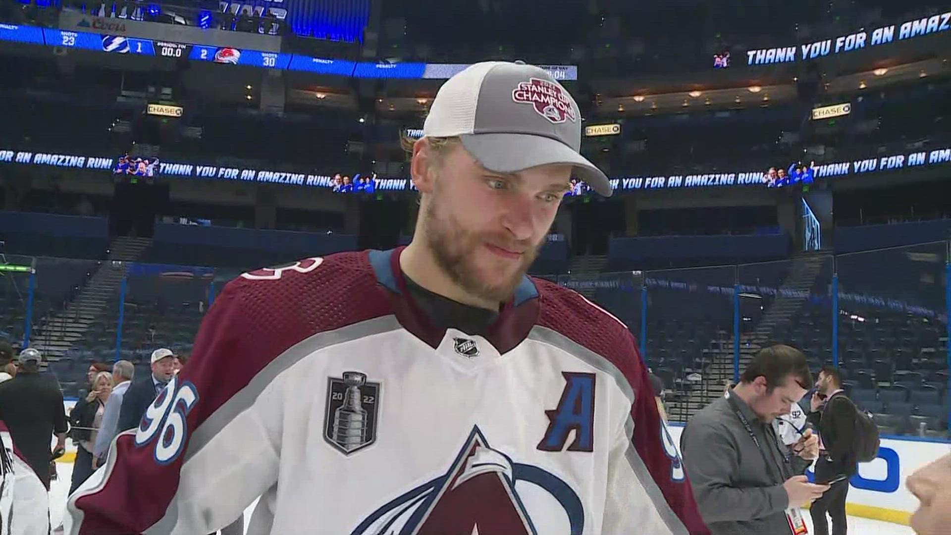 Mikko Rantanen speaks with 9NEWS sports reporter Arielle Orsuto on the challenges that led up to the Avs Stanley Cup win.