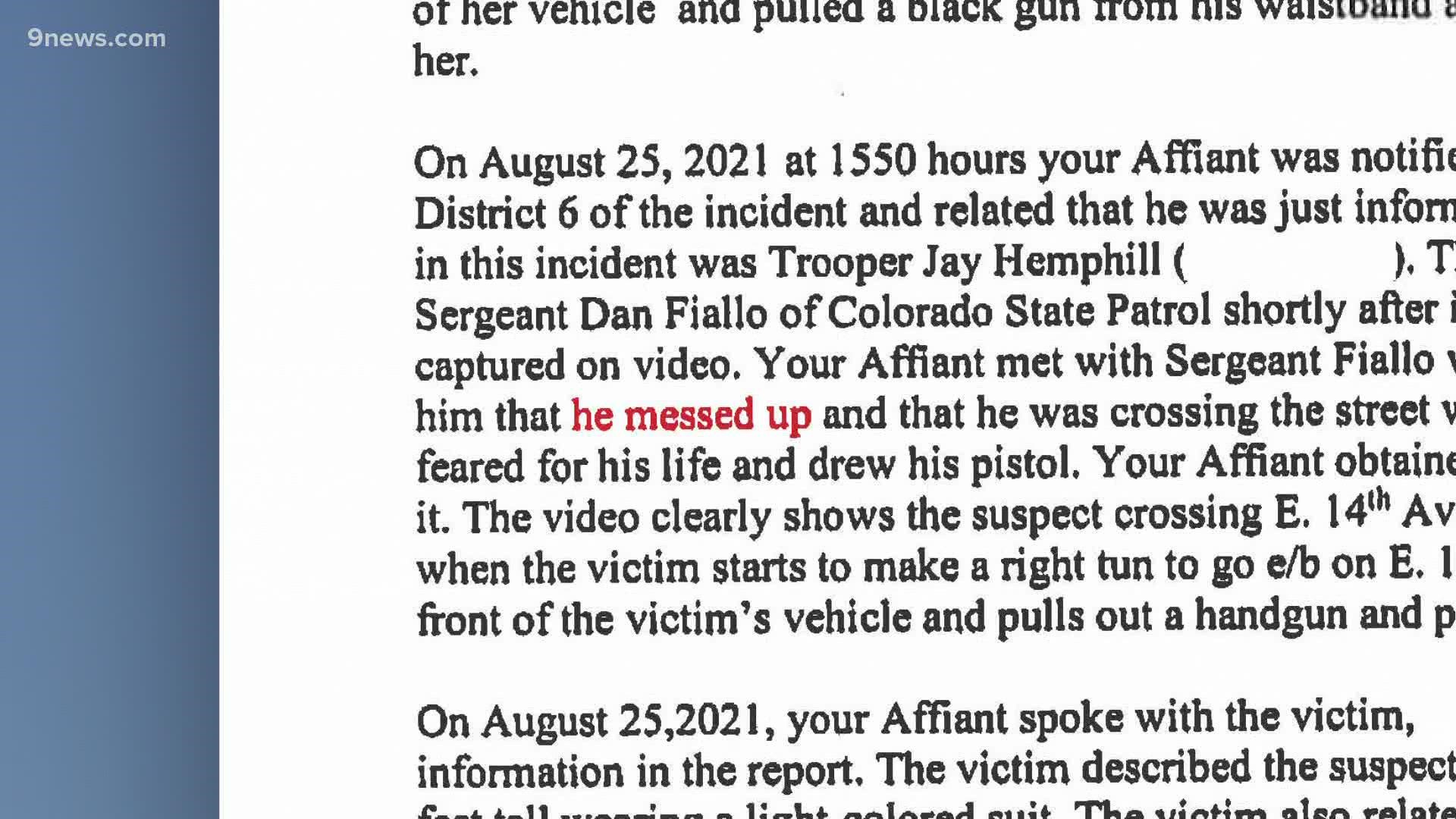 The trooper has been charged with one count of felony menacing related to the Aug. 25 incident.