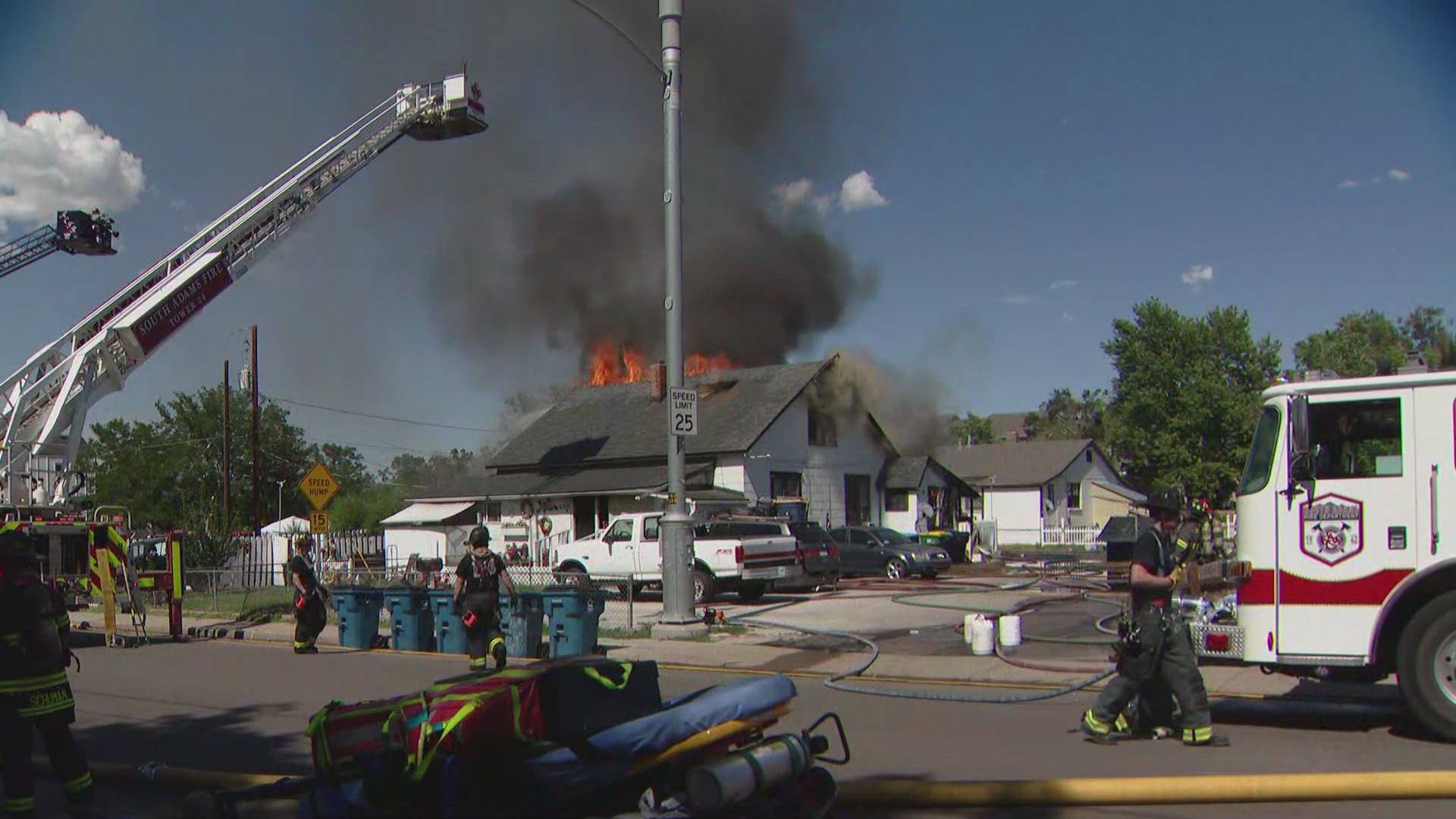 Firefighters said the fire started around 1:30 p.m. at a home on Kearney Street near 62nd Avenue.