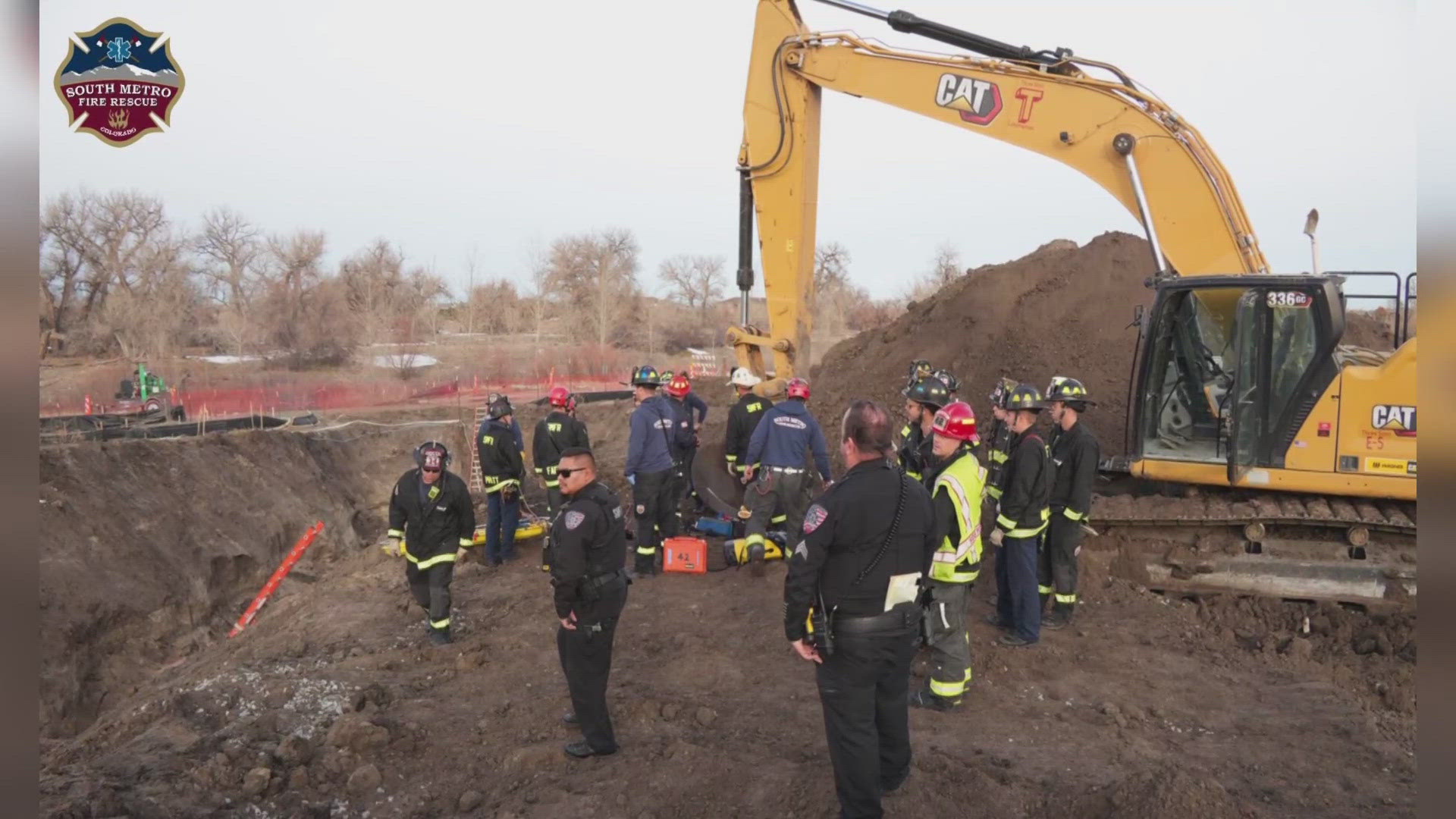 Crews with South Metro Fire Rescue are working to rescue two workers from a trench in Centennial.