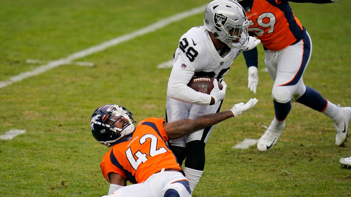 Denver Broncos' Montrell Washington during an NFL football game against the  Las Vegas Raiders in Denver, Sunday, Nov. 20, 2022. (AP Photo/Jack Dempsey  Stock Photo - Alamy