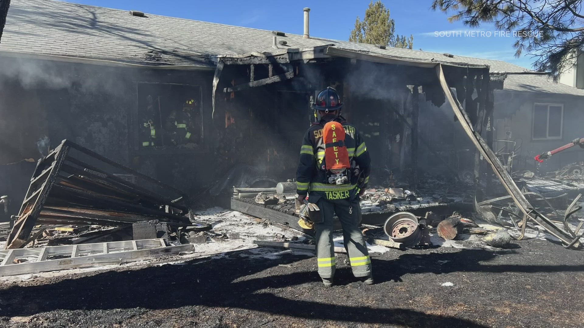 The fire started just before 11:30 a.m. at a home on South Kit Carson Street in Centennial.