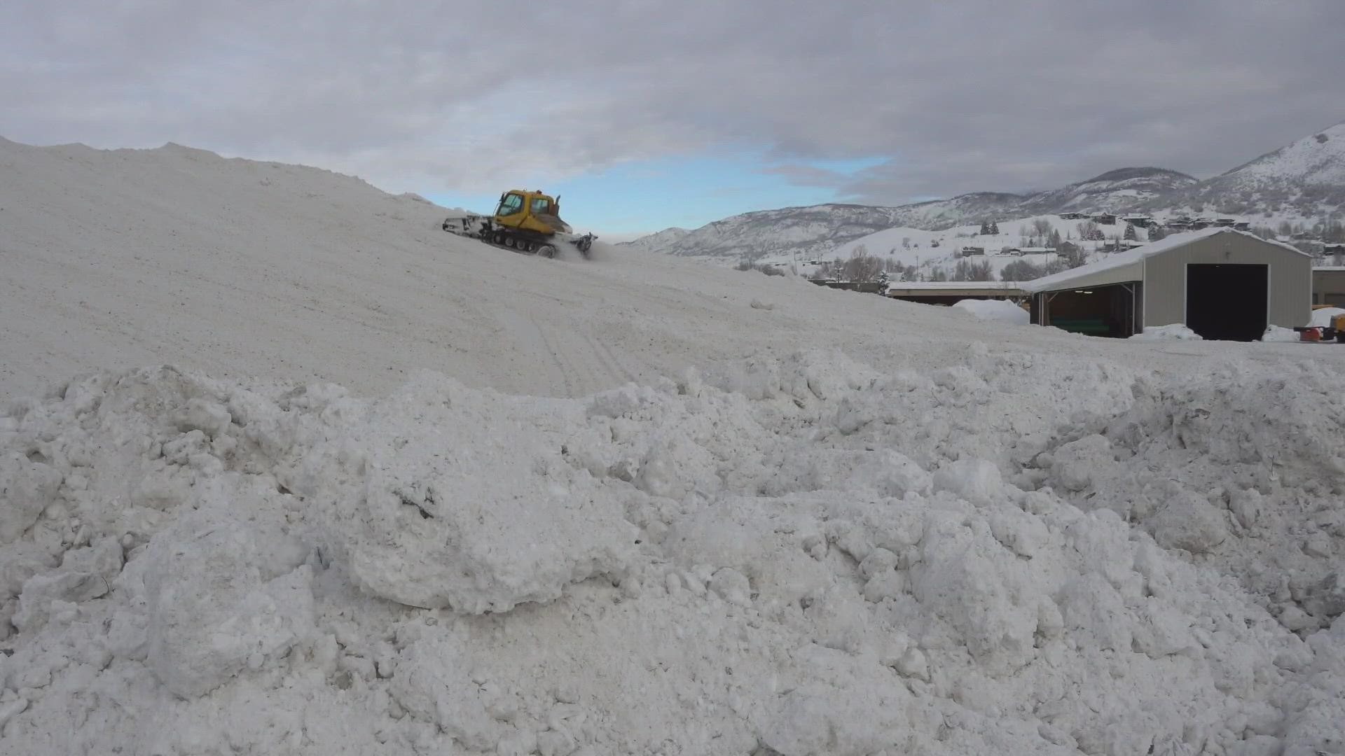 Dump trucks and snowcats are dealing with huge amounts of snow in Steamboat Springs, where it’s been piling up high this winter.