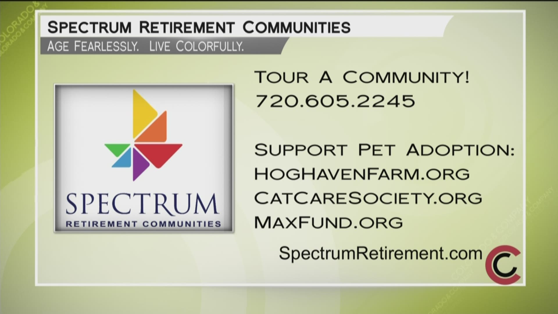 Spectrum Retirement Communities can be your next great journey in life! Learn more about Spectrum at SpectrumRetirement.com or call 720.605.2245.