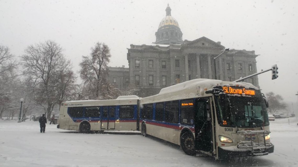Jackknifed RTD buses spotted near Colorado Capitol