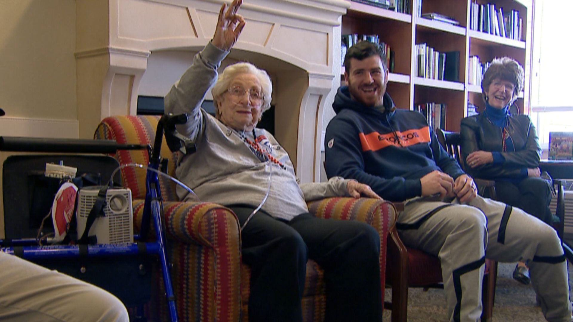 The Broncos linebacker met his biggest fan, 90-year-old Margaret Cramer, at Lincoln Meadows Senior Living.