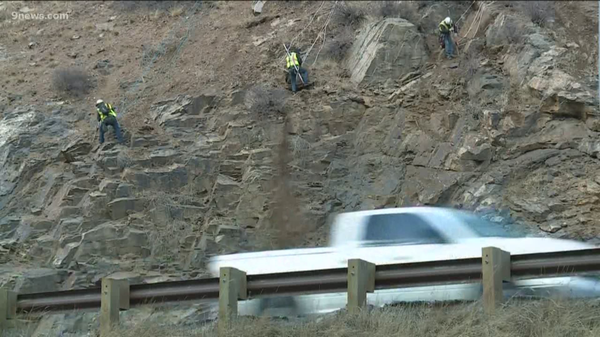 Highway cleanup and rockfall mitigation is taking place a week after a snowstorm and rock slides.