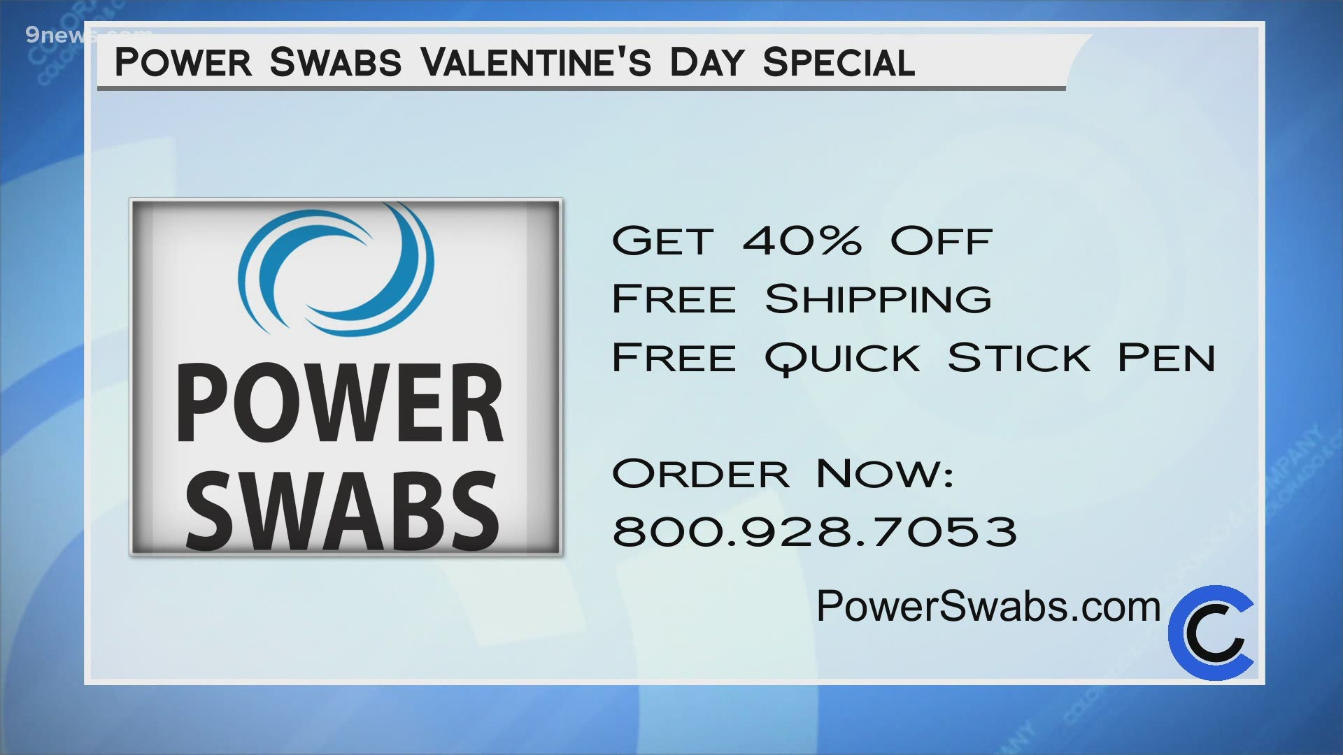 Get 40% off and a free Quick Stick, as well as free shipping when you call 800.928.7053 or visit PowerSwabs.com.