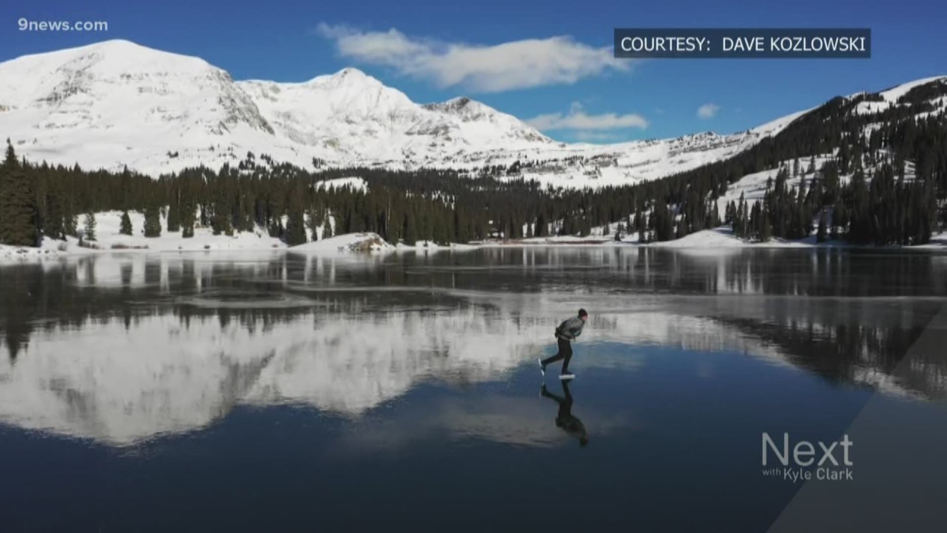 Dave Kozlowski is a seasonal lake skater. He tosses a grapefruit-size rock onto the ice to make sure the freeze is just right and then takes off.