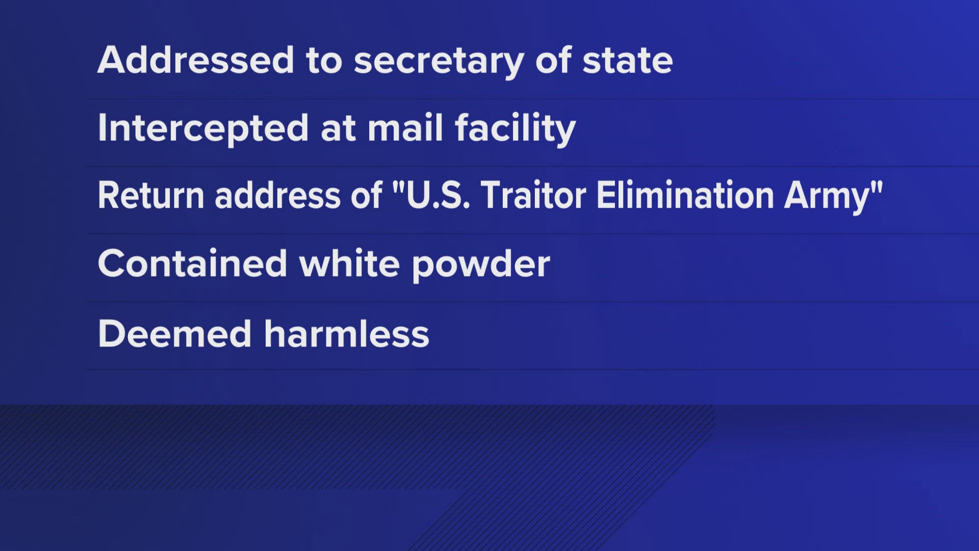 It marks the second time in the past year that suspicious packages have been mailed to elections officials in multiple states.