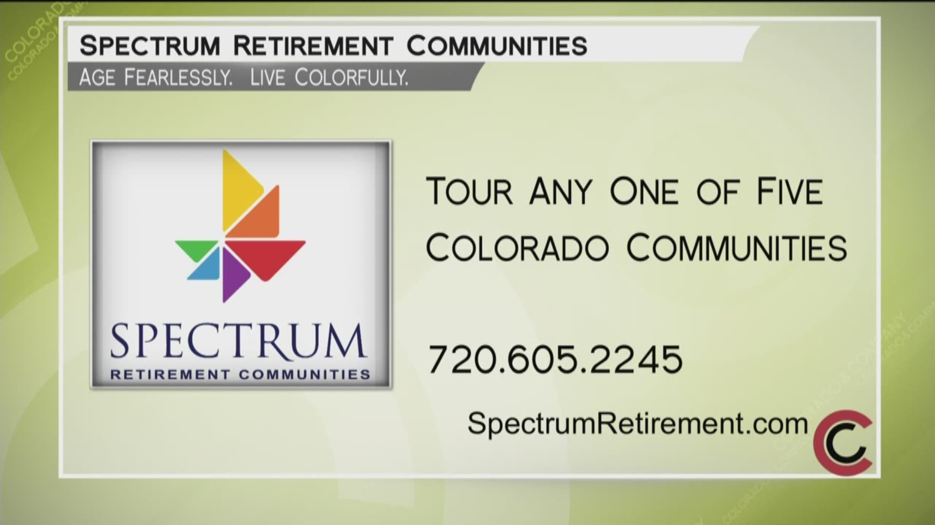 Visit SpectrumRetirement.com or call 720.605.2245 to take a tour of a Spectrum Retirement community and make your next great journey in life at Spectrum.