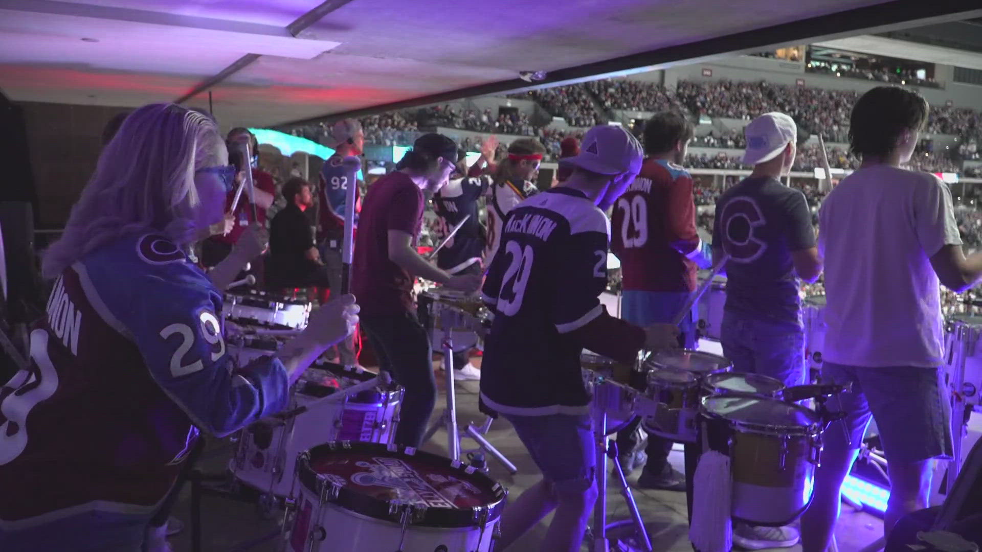 The drum team plays at every home game for the Avalanche and Nuggets.